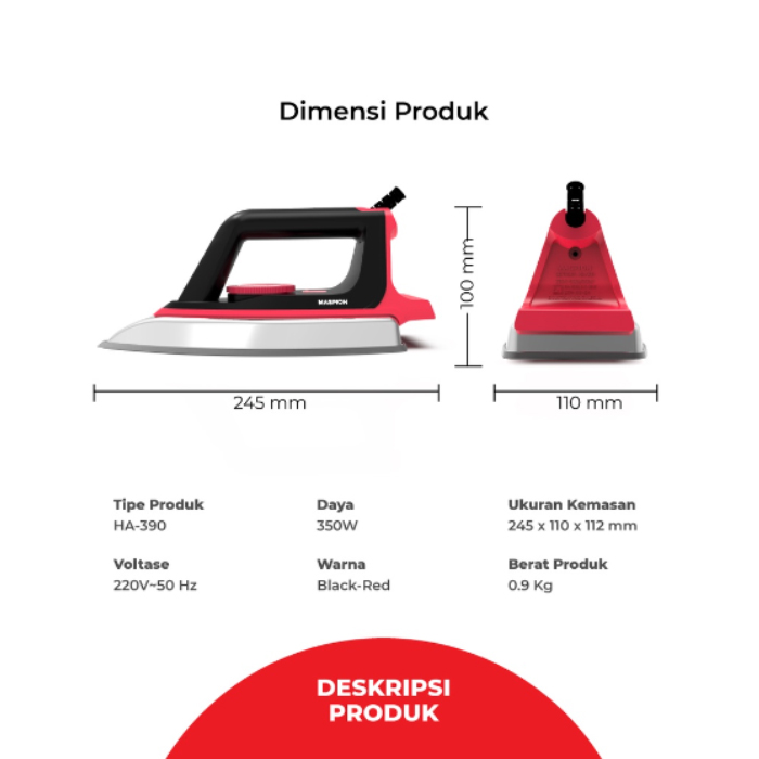 Maspion Setrika Listrik Dry Iron 350 watt - HA390 | HA-390